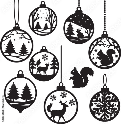 Christmas Ornaments with Forest Animals and Snowflake Silhouette Designs