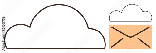 Cloud outline next to an orange envelope suggests cloud storage and email communication concepts. Ideal for technology, digital data, email, cloud computing, file sharing, information storage