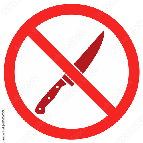 Knife prohibited sign, red warning sign with crossed-out knife, forbidden weapon graphic, no blade