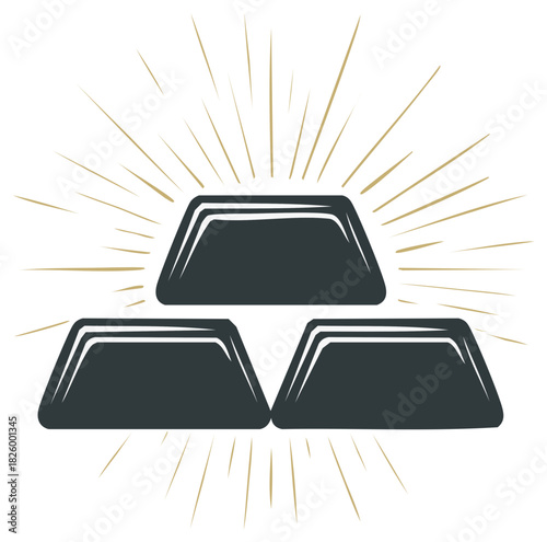 Gold bars icon with retro sunburst illustration, wealth concept design
