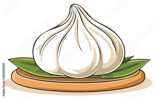 Garlic Bulb on Plate with Green Leaves Aromatic Culinary Herb Seasoning
