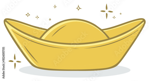 Shining golden Chinese sycee ingot symbolizing wealth prosperity and good fortune