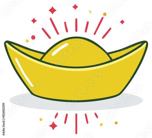 Chinese New Year Golden Ingot Celebration Symbol with Festive Sparkles Graphic