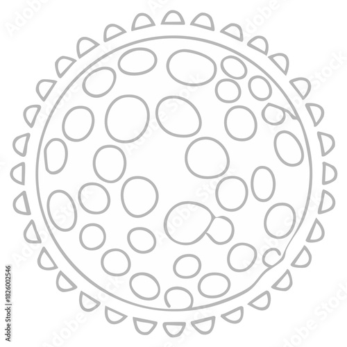 Simple line art drawing of a microscopic pollen grain or virus cell