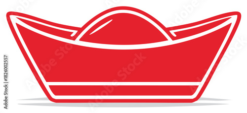 Stylized Red Chinese Gold Ingot Symbol Illustration