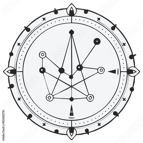 Mystical Celestial Compass Symbol Design Black and White