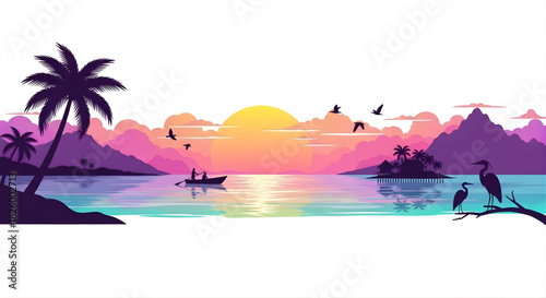 Sunset tropical island landscape