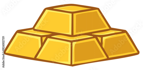 Illustrative Stack of Gold Bars with Detailed Color and Shadow Effects Isolated