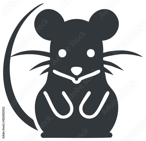 Stylized black rodent animal illustration, with large ears and a long tail, vector graphic.