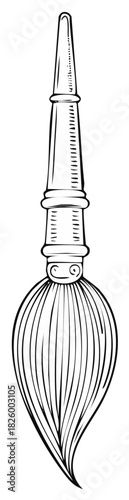 Ink sketch of a detailed artist's paintbrush, isolated on white