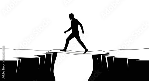 Silhouette man crossing a gap risk taking for success, overcoming challenges