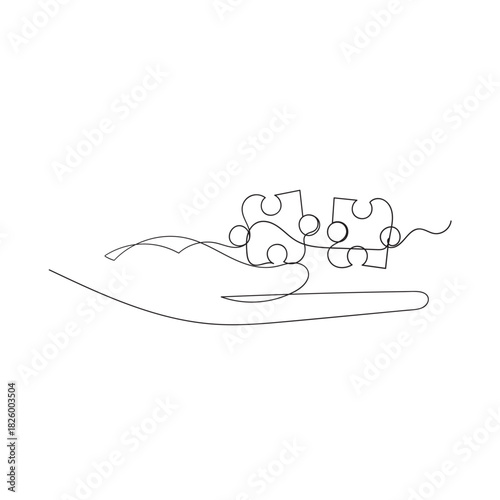 continuous line drawing hand put together puzzle jigsaw illustration vector