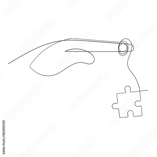 continuous line drawing hand put together puzzle jigsaw illustration vector