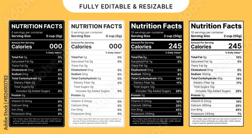 Nutrition label. Nutrition facts. Editable nutrition facts label template for packaging design vector.	