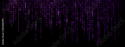 Futuristic binary code rain background. Matrix cyber effect with glowing numbers.