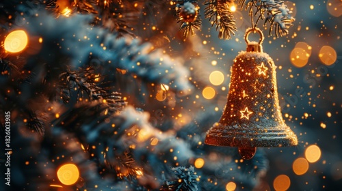 Glowing Christmas bell close-up