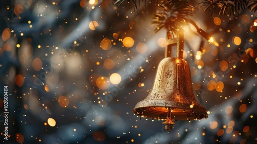 Glowing Christmas bell close-up