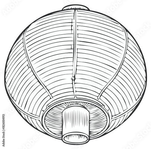 Traditional Asian Paper Lantern Hanging with Intricate Line Drawing Detail