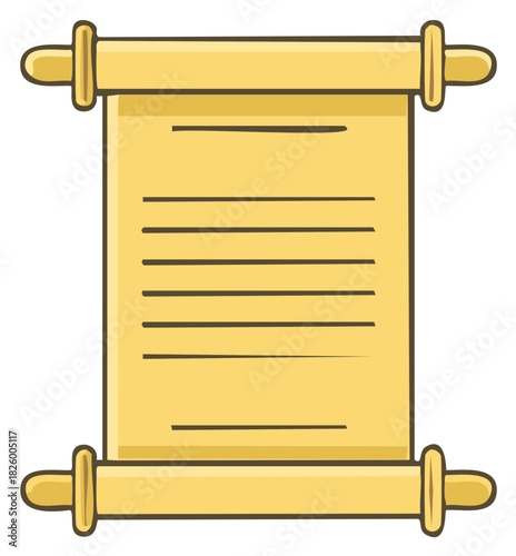 Illustrated yellow scroll with horizontal lines of text for ancient messages or documents