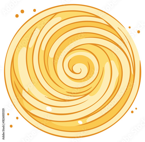 Cartoon Spiral Sun with Swirls and Yellow Shade - Fun Circular Illustration