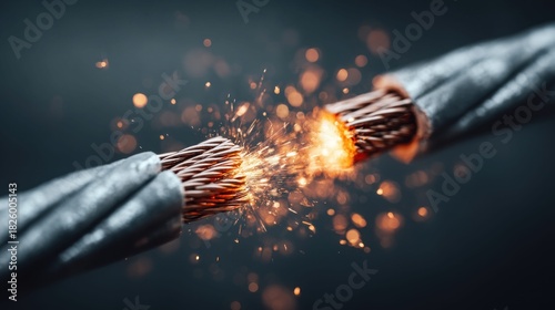 Electrical cable sparking with visible electricity and copper wires