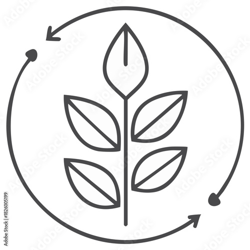Plant growth cycle icon with circular arrows symbolizing regeneration and renewal
