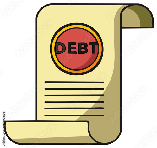 An ancient paper scroll document with a prominent red seal and the word Debt symbolizing financial obligation and loans