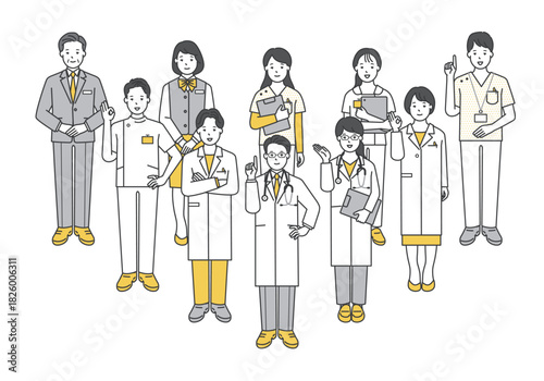 医者、看護師 医療従事者のシンプルイラスト素材セット