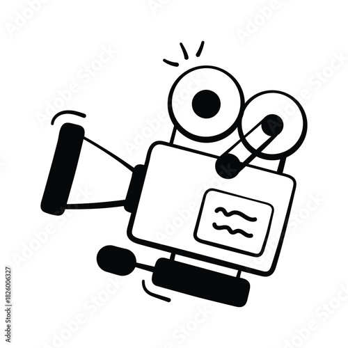 Motion movie, film and cinema camera with vector sketch