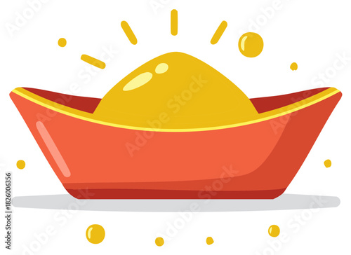 Traditional Chinese gold ingot symbolizing wealth and prosperity, bright and festive