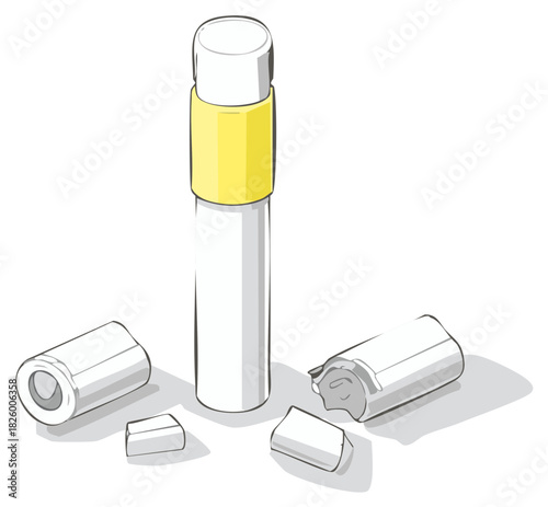 Cartoon Insulin Pen and Broken Capsule, Diabetes Treatment Concept