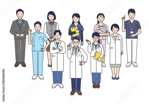 医者、看護師 医療従事者のシンプルイラスト素材セット