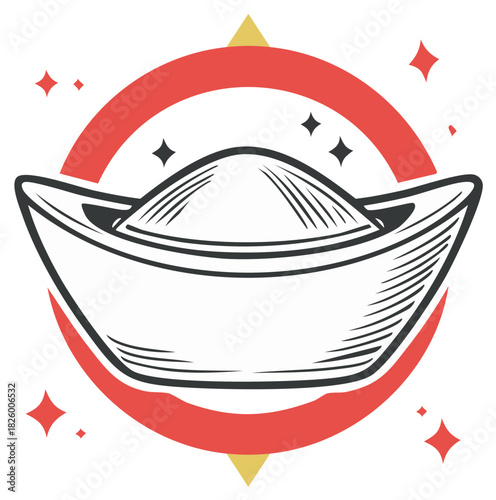 Chinese New Year Gold Ingot Illustration for Asian Lunar Holiday Celebrations