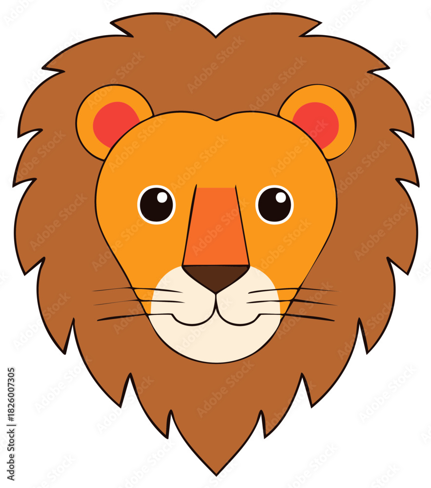 Obraz premium Cartoon Lion Head Illustration, Wild Animal Graphic, Mane, Facial Features