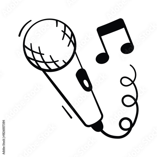 Hand drawn icon of singing mic, ready to use vector