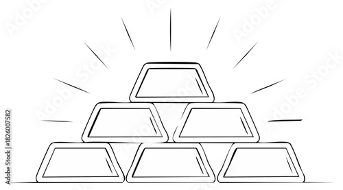 Stack of Shiny Gold Bars Illustrated with Light Rays