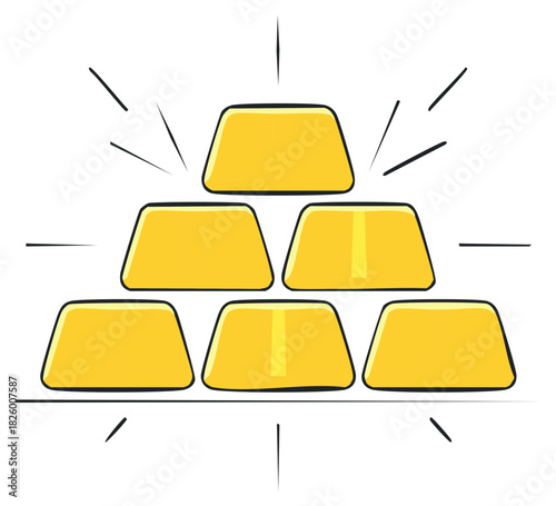 Shining Gold Bars Stacked in a Pyramid Drawing Illustration
