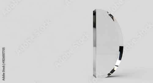 A close-up studio shot of a single, clear, convex lens on a plain white background.