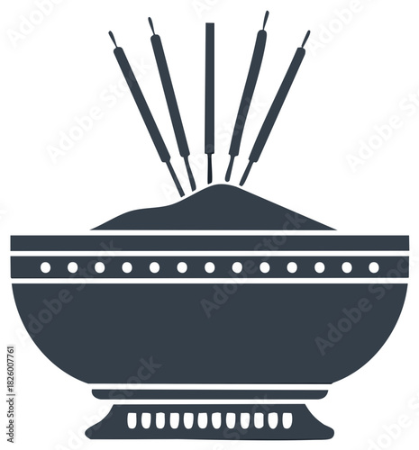 Acupuncture needles inserted into a bowl of sand for therapy and healing