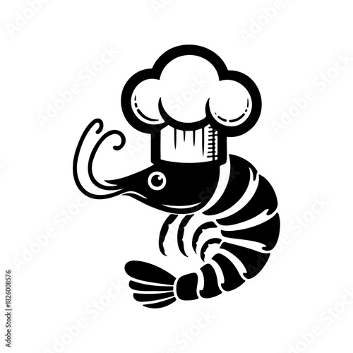 Creative Shrimp Chef Silhouette Seafood Restaurant Logo Vector Illustration