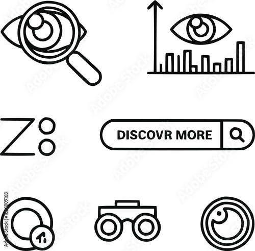 Preview and Search Outline Icon Set  Eye, Magnifying Glass, and Analytics SymbolsPreview and Search Outline Icon Set  Eye, Magnifying Glass, and Analytics Symbols