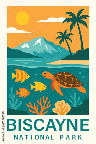 Biscayne Bay National Park Art, Travel Poster Clipart, Vintage USA Park Illustration, Retro Landscape Art, Biscayne Bay Wall Decor ClipArt
