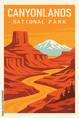 Canyonlands National Park Art, Travel Poster Clipart, Vintage USA Park Illustration, Retro Landscape Art, Canyonlands Wall Decor ClipArt
