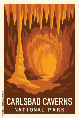 Carlsbad Caverns National Park Art, Travel Poster Clipart, Vintage USA Park Illustration, Retro Landscape Art, Carlsbad Caverns Wall Decor ClipArt

