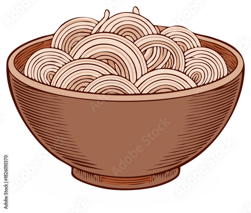 Illustration of a bowl filled with noodles, Asian cuisine, simple meal, healthy eating, and tasty nutrition