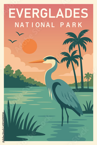 Everglades National Park Art, Travel Poster Clipart, Vintage USA Park Illustration, Retro Landscape Art, Everglades Wall Decor ClipArt
