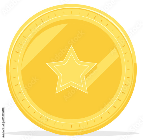 Shiny gold coin with a star emblem vector icon for game rewards bonus points or achievement prize
