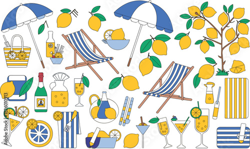 Summer beach vacation with lemons and drinks vector