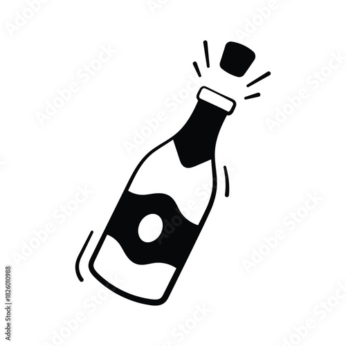 A champagne bottle popping open, representing celebration and fun