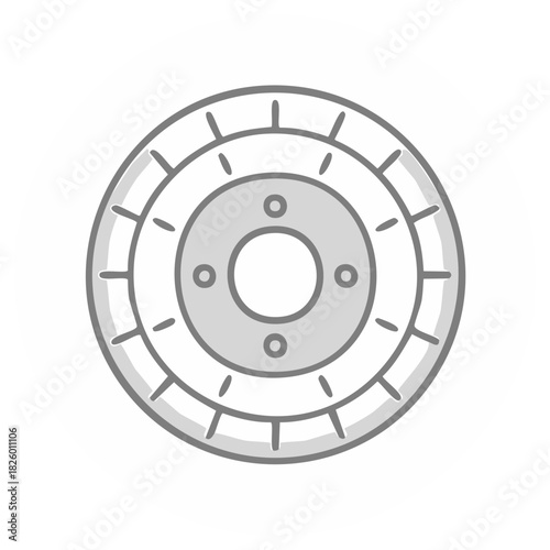 Simple line art icon of a car brake disc for vehicle maintenance and repair service